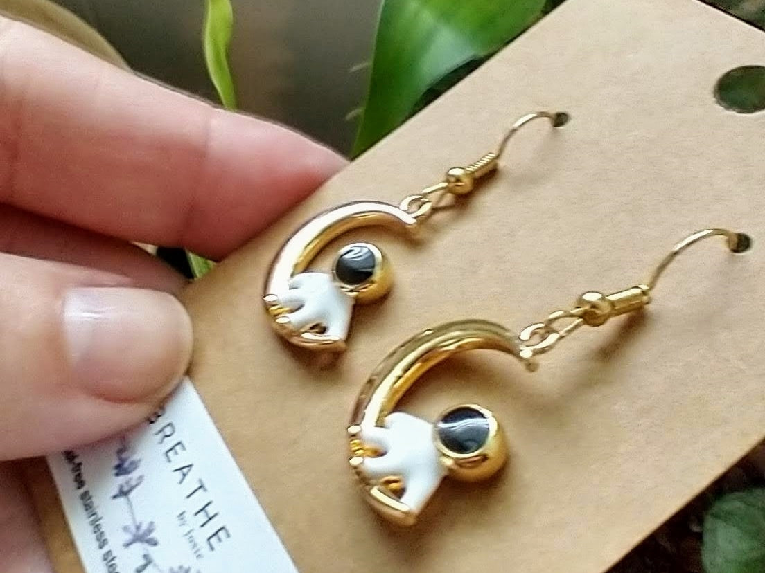 Astronaut on the Moon Gold Dangle Earrings