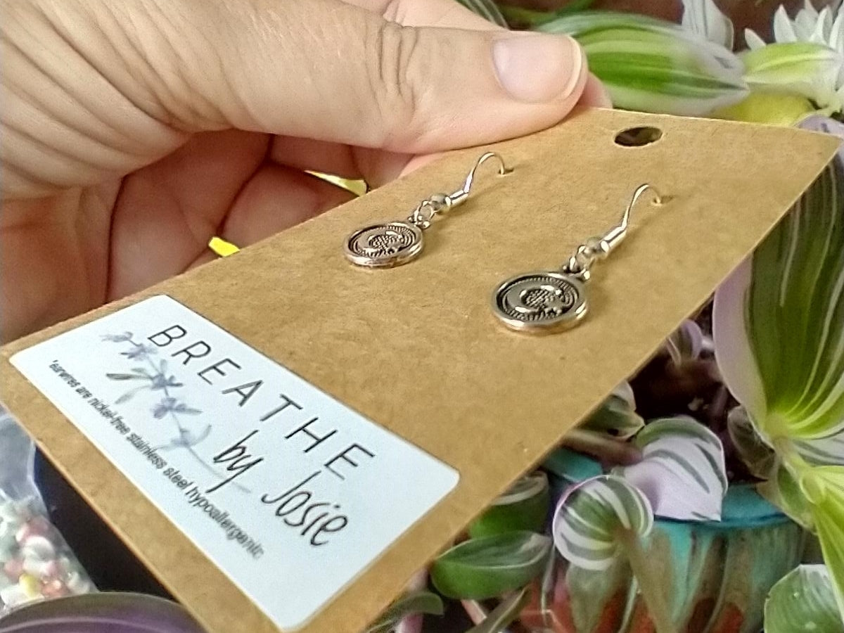 Tiny Silver Crescent Moon & Star Dangle Earrings