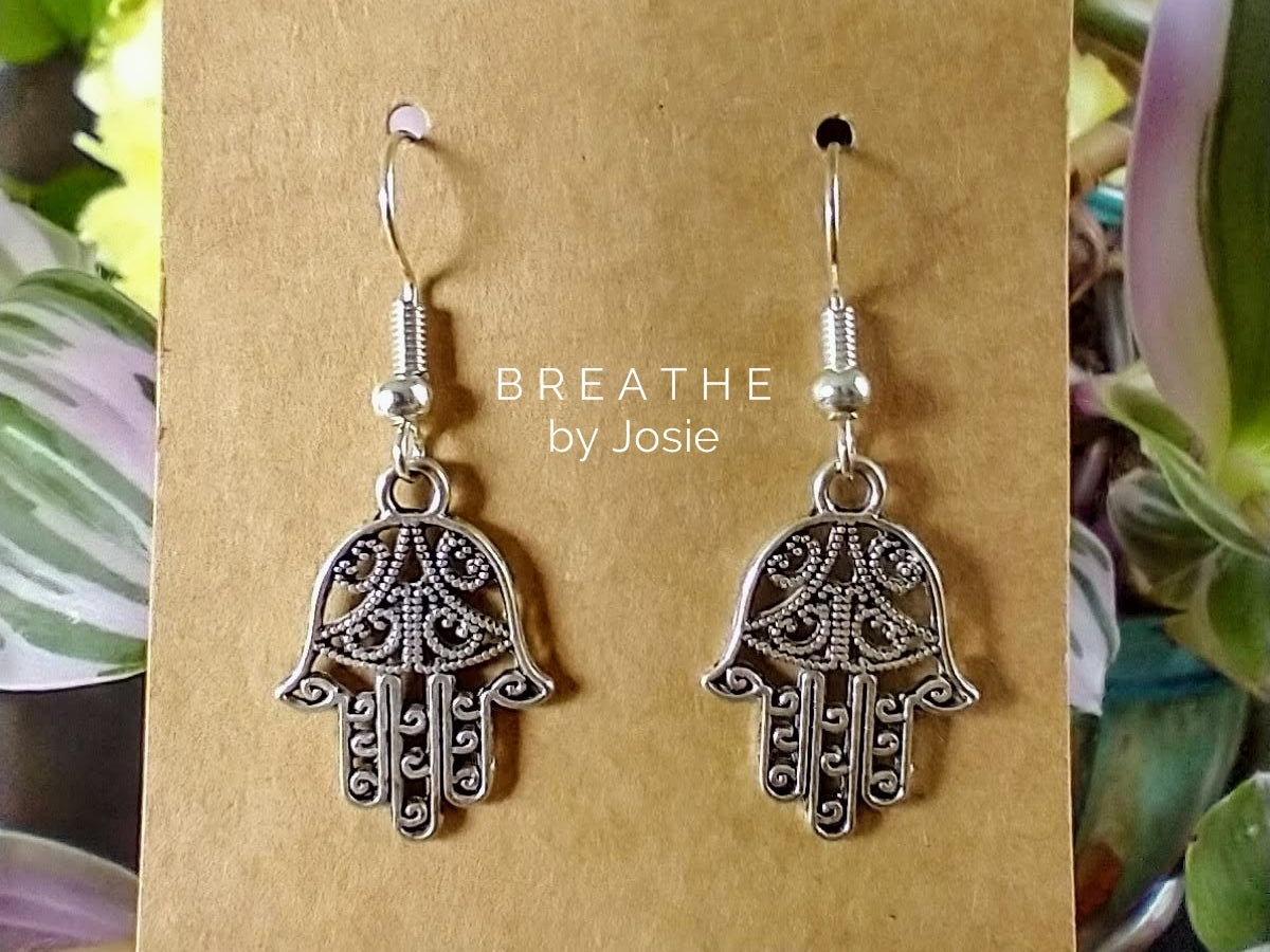 Silver Hamsa Dangle Earrings