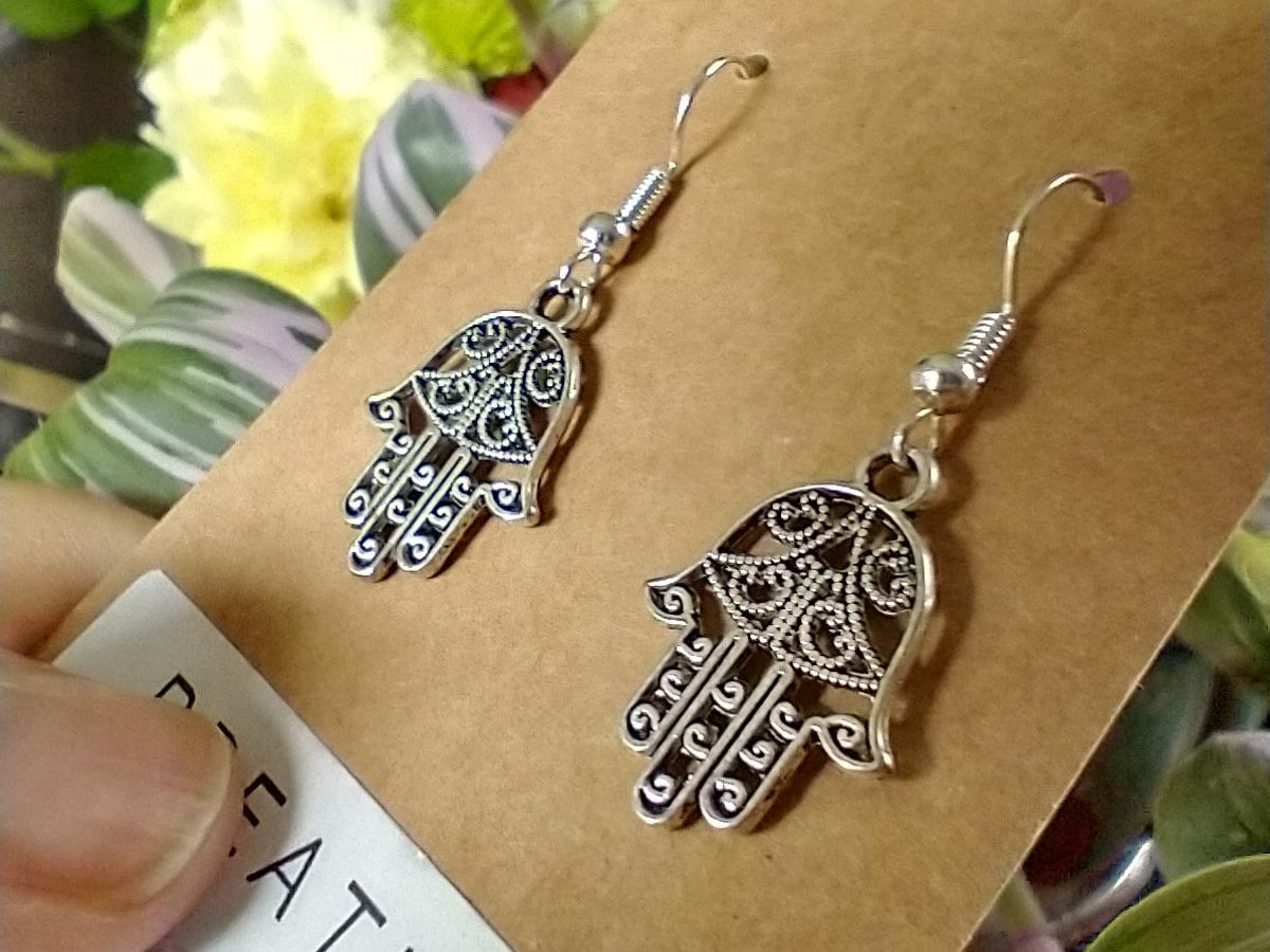 Silver Hamsa Dangle Earrings