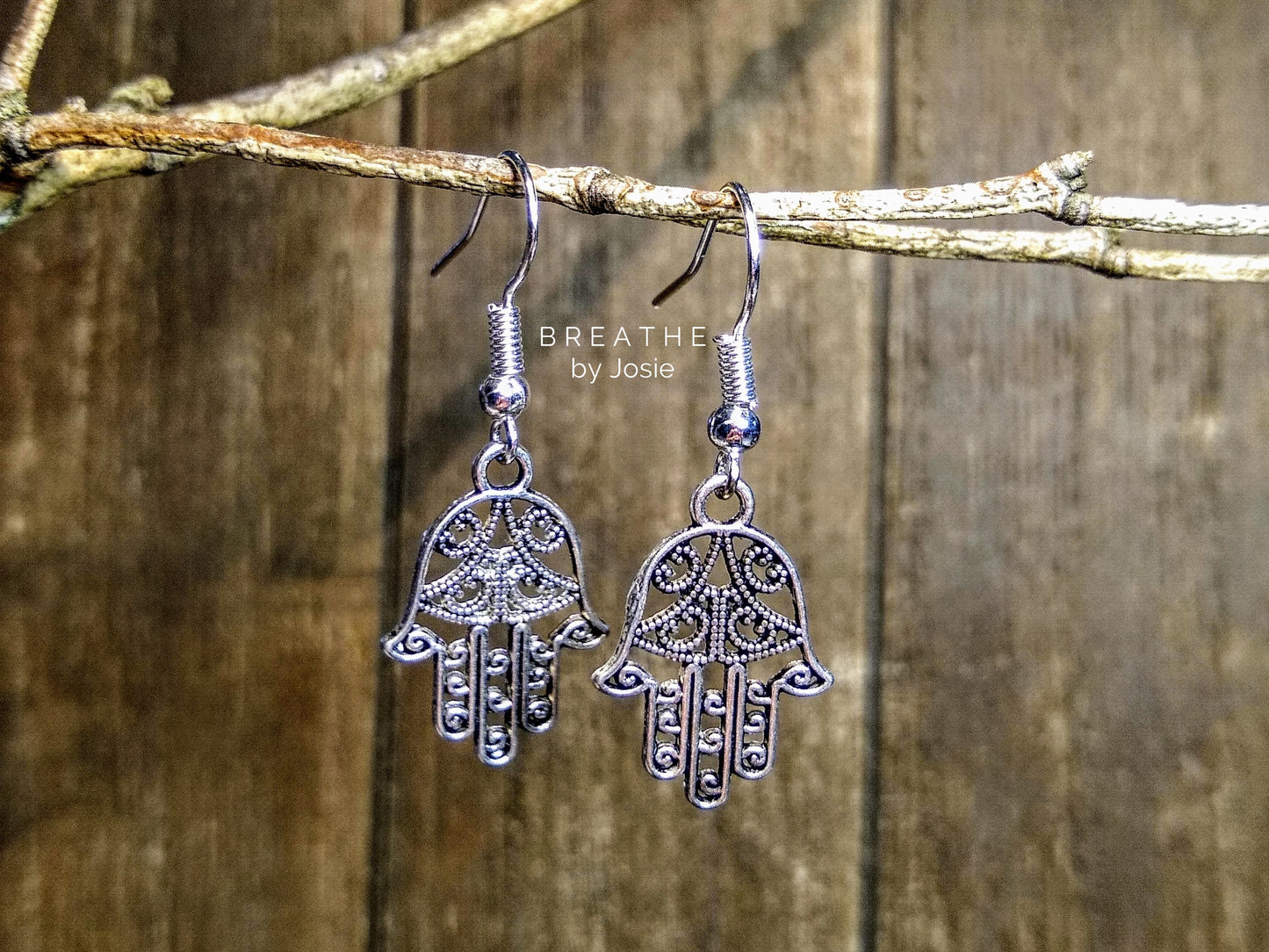 Silver Hamsa Dangle Earrings