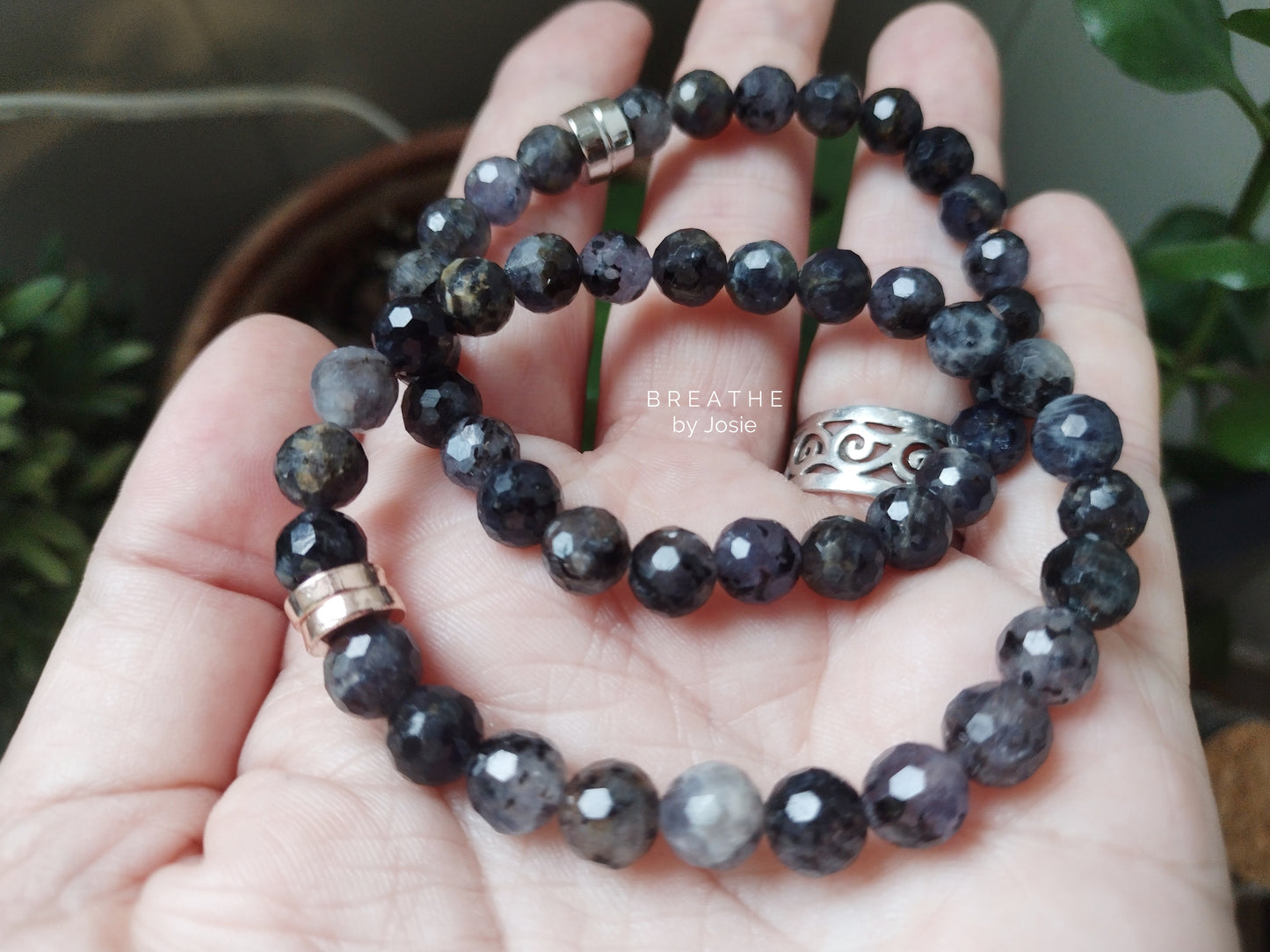 Faceted Iolite Gemstone Mala Bracelet