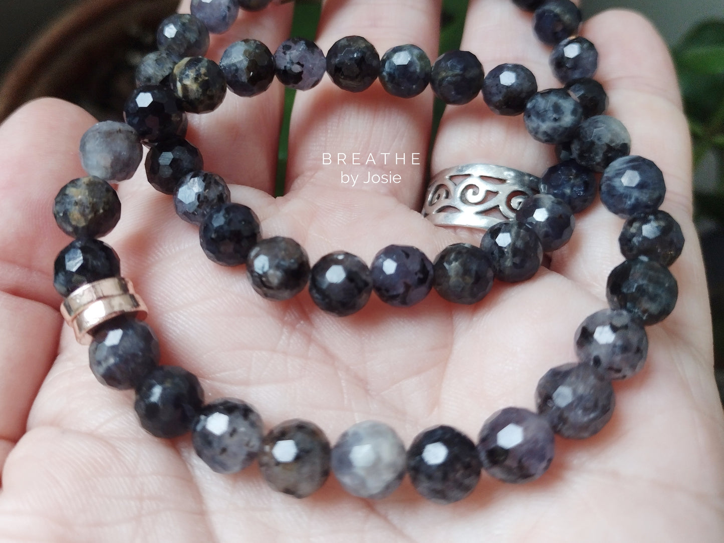 Faceted Iolite Gemstone Mala Bracelet