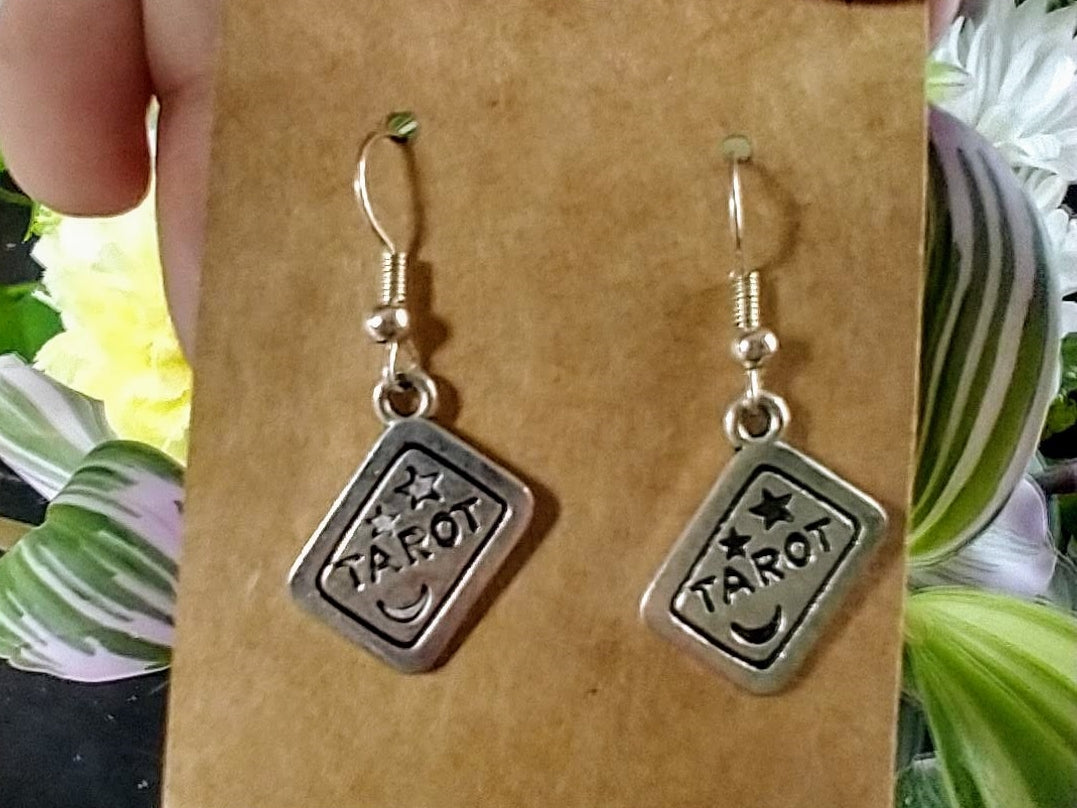 Silver Tarot Card Dangle Earrings