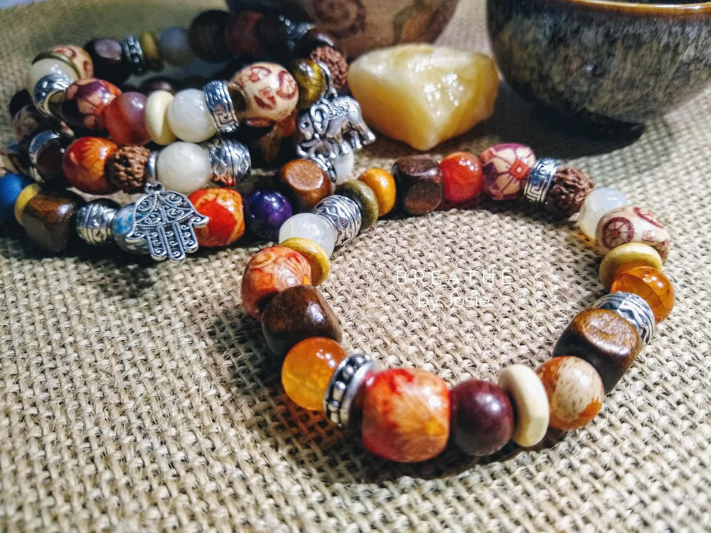 Chunky Wood & Floral Mixed Mala Bracelet