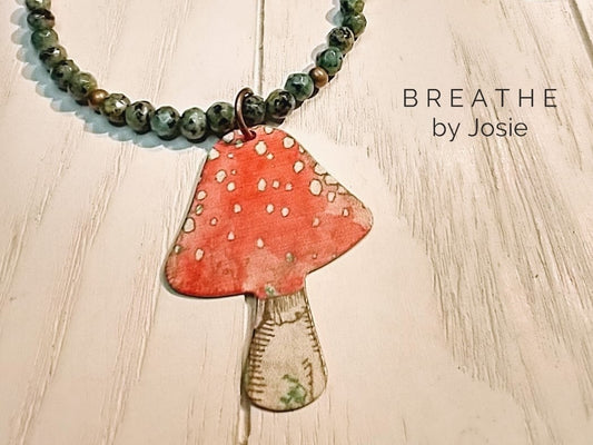 Mushroom Green Sesame Jasper Gemstone Necklace