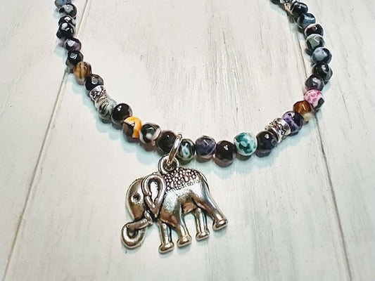 Multicolored Agate & Elephant Gemstone Necklace
