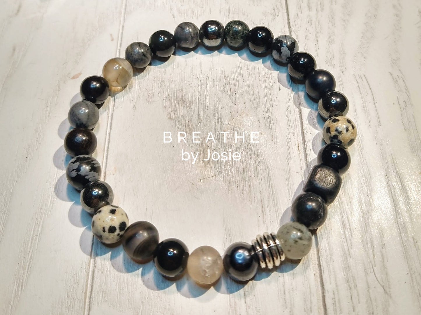 Gray Mixed Gemstone 8” Mala Bracelet