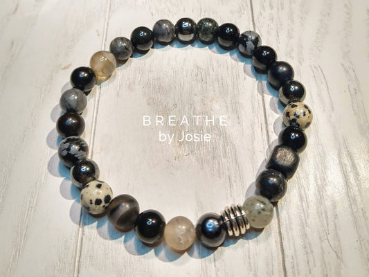 Gray Mixed Gemstone 8” Mala Bracelet