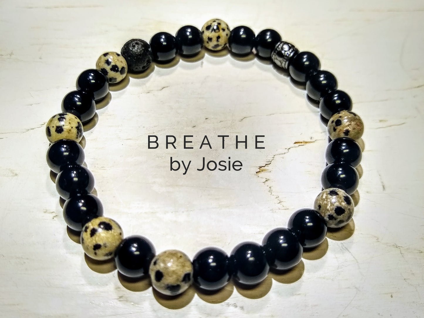 Black Tourmaline & Dalmatian Jasper 8” Mala Bracelet