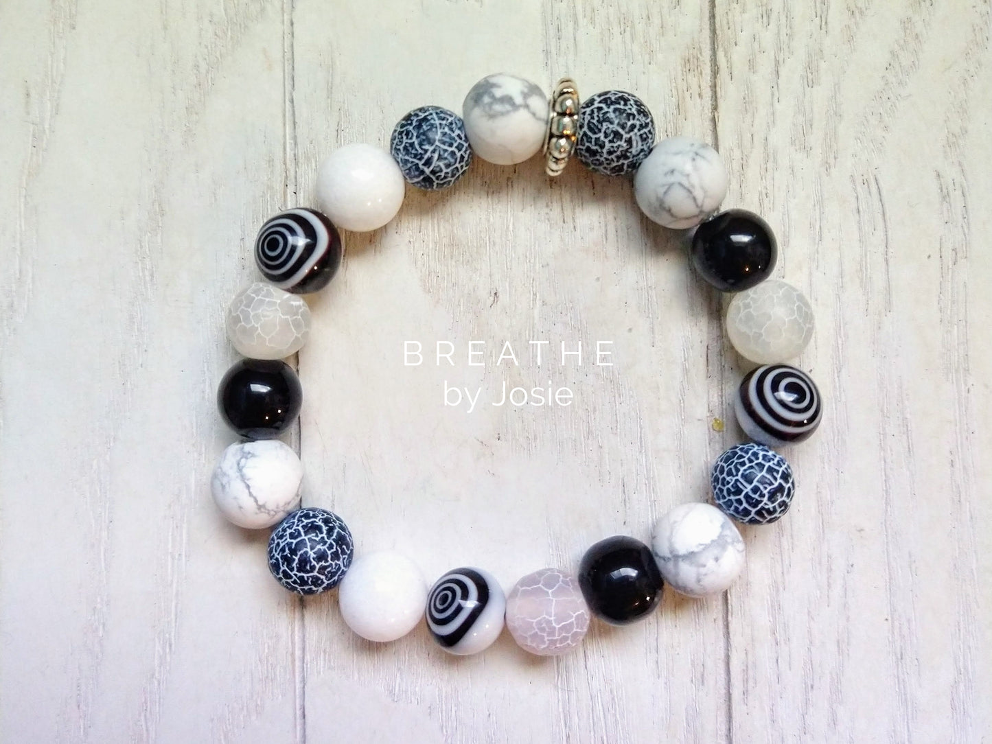 Chunky Black & White Gemstone Mala Bracelet (OOAK)