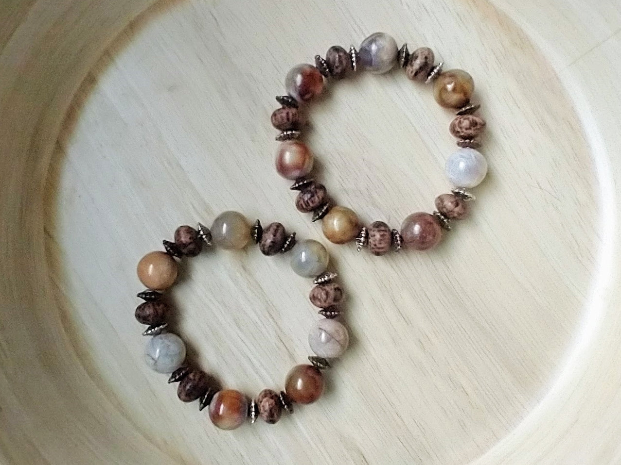 Chunky Agate & Coconut Wood Gemstone Mala Bracelet