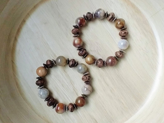 Chunky Agate & Coconut Wood Gemstone Bracelet
