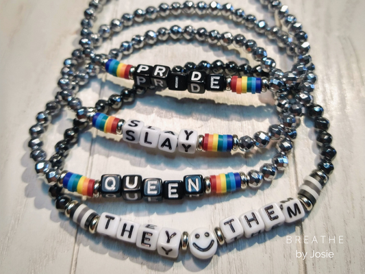 LGBT+ Pride Mini Hematite Stacking Bracelets