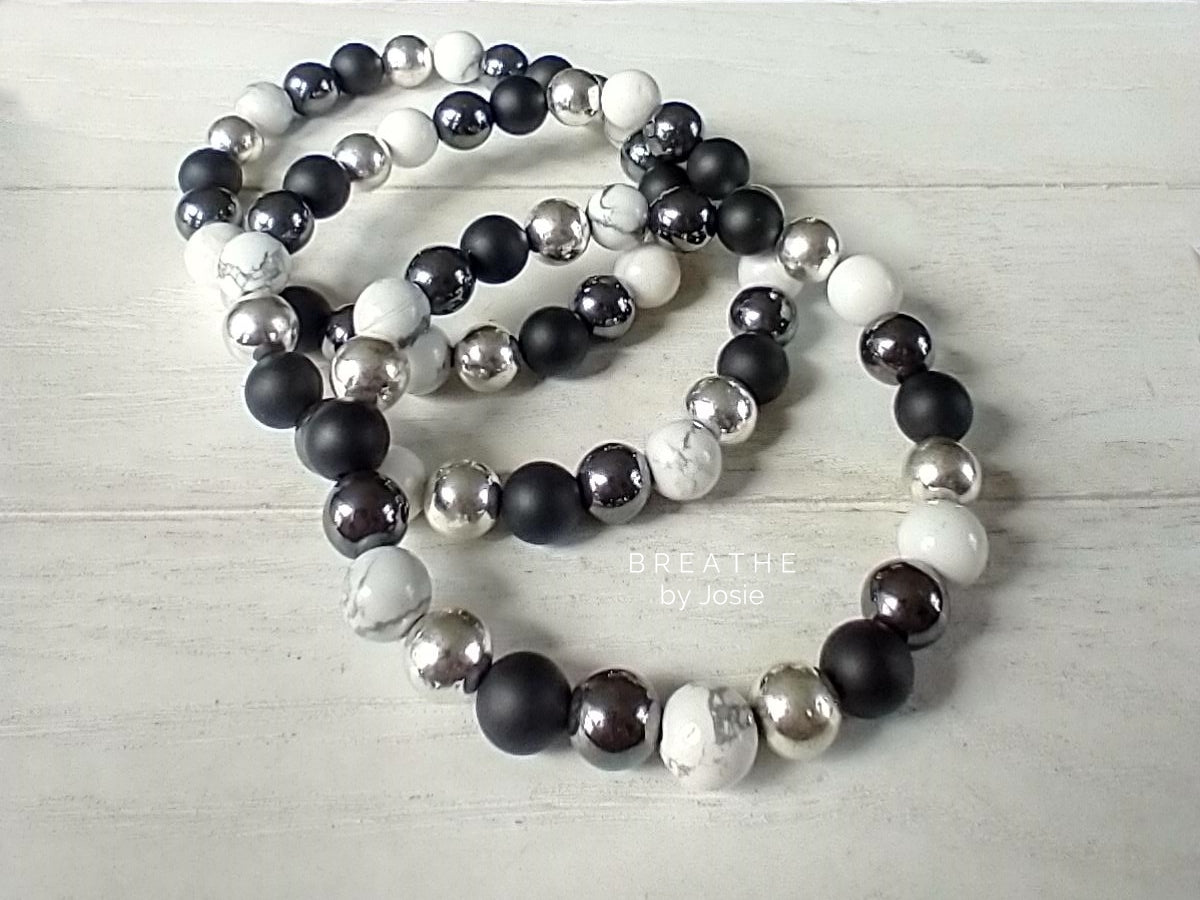 Shades of Black + White Gemstone Bracelet