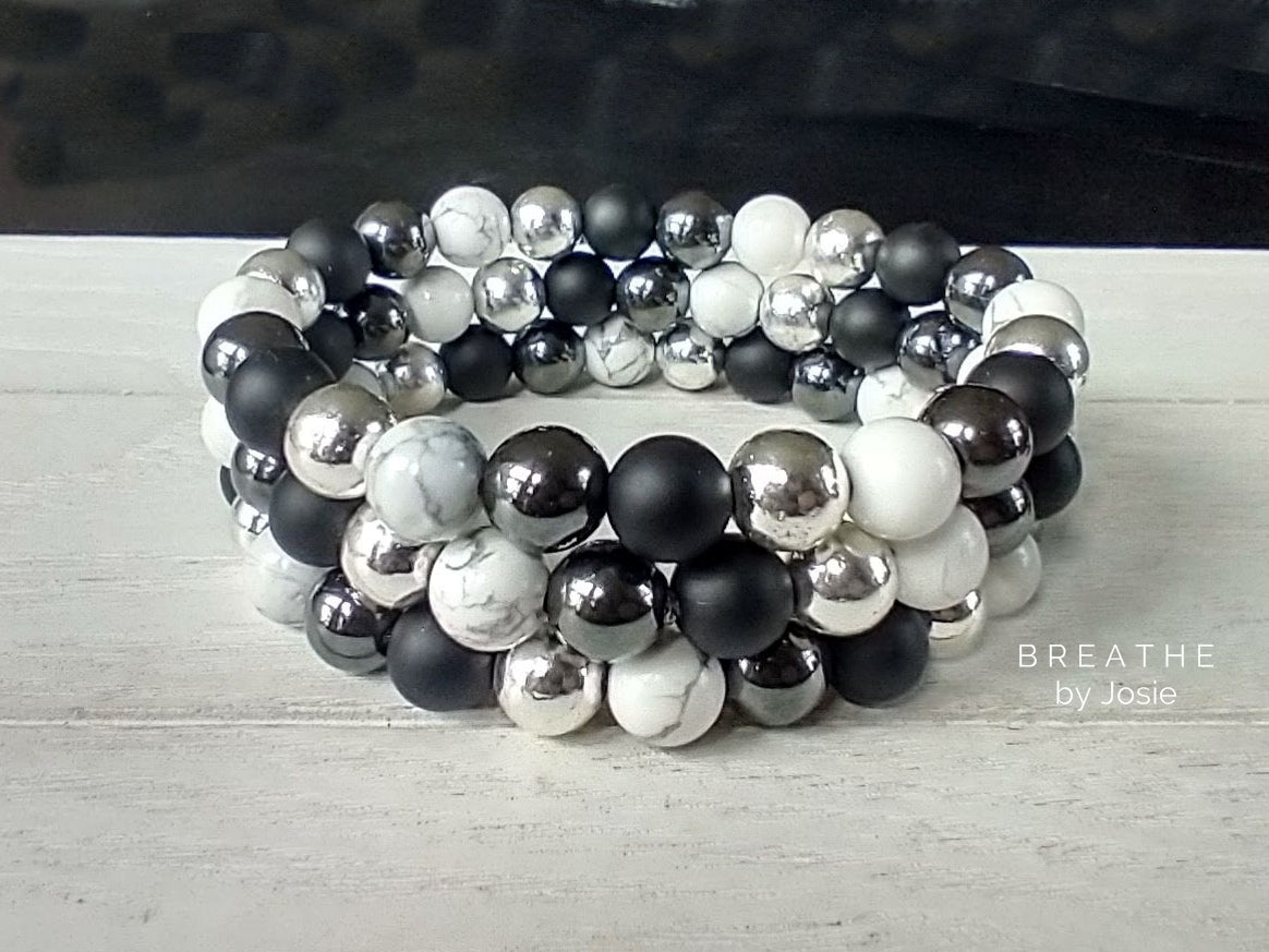 Shades of Black + White Gemstone Bracelet