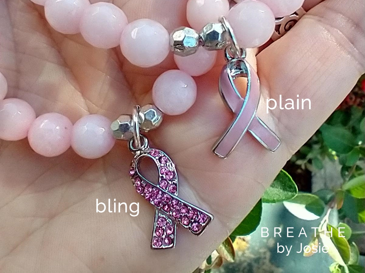 Pink Ribbon Breast Cancer Awareness Rose Quartz Gemstone Bracelet
