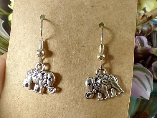 Tiny Silver Elephant Dangle Earrings