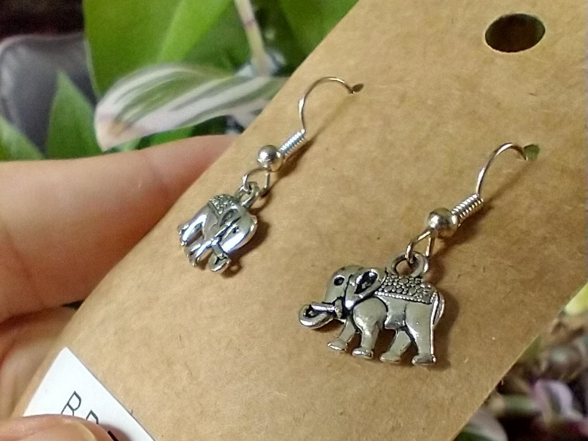 Tiny Silver Elephant Dangle Earrings