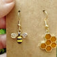 Bee & Honeycomb Mismatched Gold Dangle Earrings