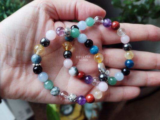 Grounded in Gratitude Mixed Genuine Natural Gemstone Mala Bracelet