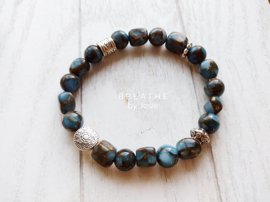 Blue Variscite (Impression Jasper) Mala Bracelet