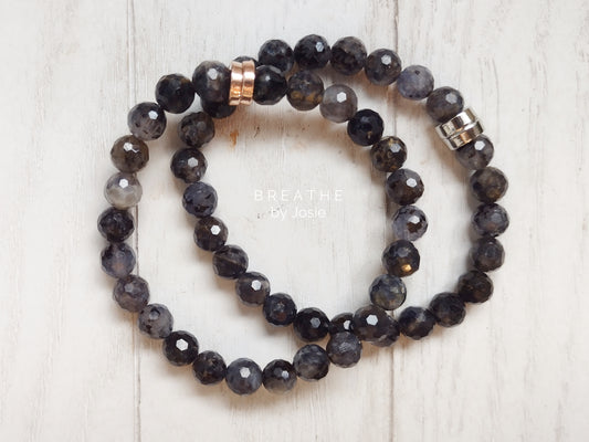 Faceted Iolite Gemstone Mala Bracelet