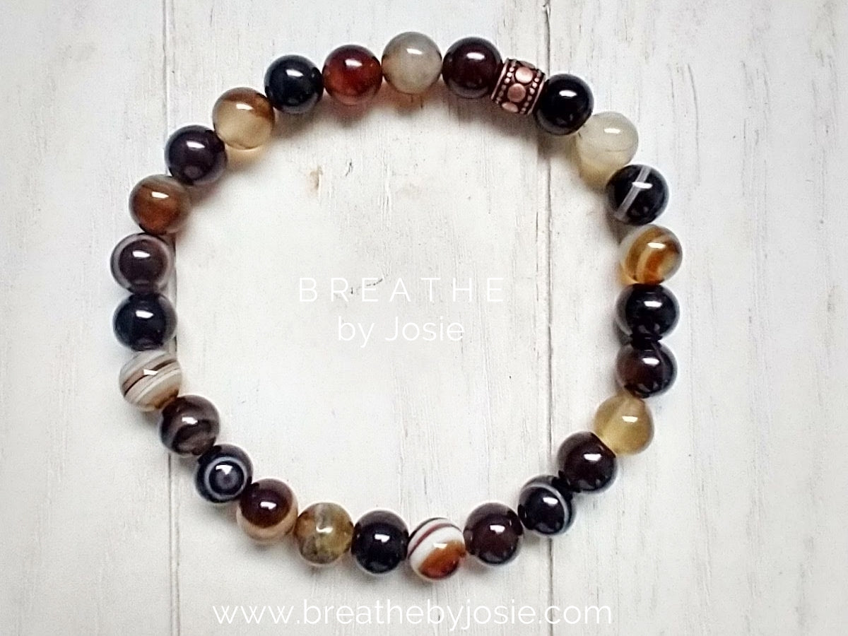 Brown Agate Gemstone 8” Mala Bracelet