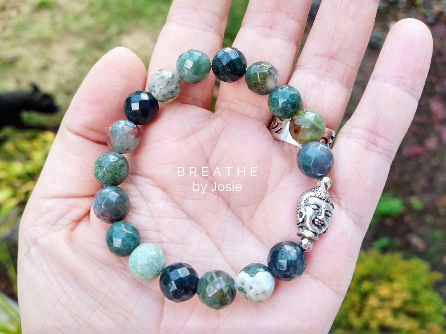 Chunky Moss Agate + Buddha Gemstone Bracelet