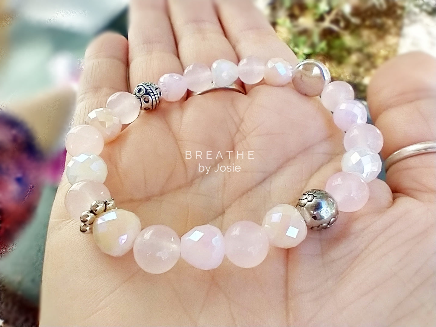 Rose Quartz + Mystic Morganite Natural Gemstone Mala Bracelet